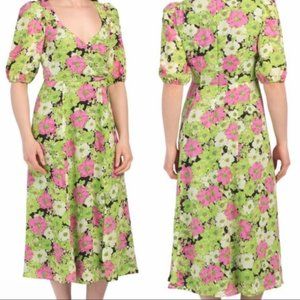 WAYF Surplice Neck Green floral midi dress New